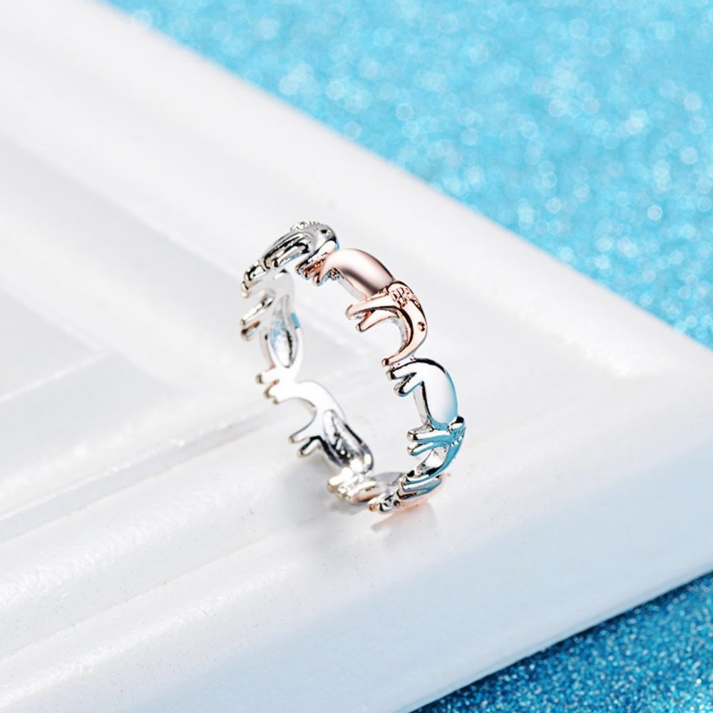 NEW Silver & Rose Gold Elephant Eternity Band Ring - Picture 7 of 7